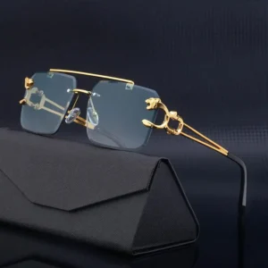Fashion Vintage Leopard Head Double Bridge Stylish Rimless Sunglasses UV400 Protection Women Sun Glasses