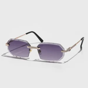 Fashion Vintage Rectangle Diamond Cut Rimless Gradient Lens Sunglasses for Women Men