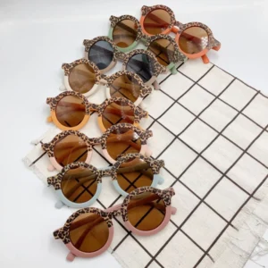 Fashion Vintage Retro Leopard Toddler Kids Round Sunglasses UV400 Shades Baby Boys Girls Sunglasses