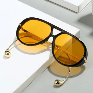Fashion Women’s Orange Sun Glasses New Men’s Double Beam Large Frame Metal Toad Sunglasses