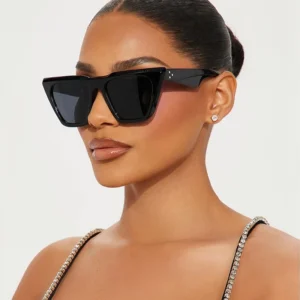 Fashion Women’s Sunglasses Trendy Vintage Rectangle Big Frame Black Square Glasses Fashion Women Sun Glasses Ladies Eyewear