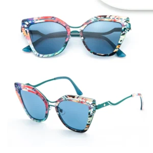 Fashionable Acetate Metal Sunglasses Inlaid Diamond Eye Shades UV420 Individual Fancy Women’s Metal Sun Glasses Outdoor