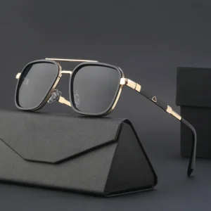 Fashionable Designer Brand Sunglasses Metal Square Frame Double Bridge UV400 Protection Custom Logo Men’s Sunglasses