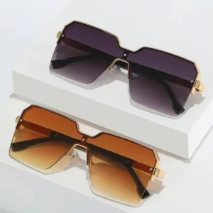 Fashionable One-Piece Sunglasses Square Frame Trendy Metal Glasses Street Style Large Frame Integrated Sunglasses