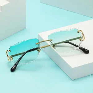 Fashionable Silver Rimless Square Metal Sunglasses UV400 Ladies Diamond Cutting Tinted Sun Glasses Gafas De Sol