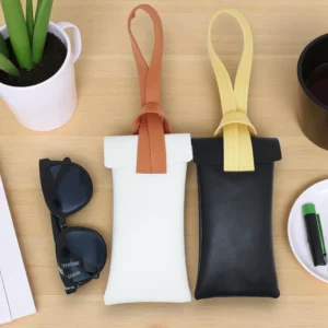 Fashionable Soft PU Leather Glasses Case with Wristband Color Block Sunglasses Case Portable Reading Glasses Storage Pouch