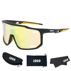 Fashionable Windproof Mirrored UV400 Sports Sunglasses Large PC Frame Yellow Waterproof Adjustable Strap for Men Women Mountain