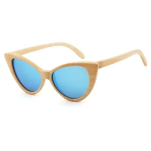 Feminine Real Bamboo Wood Frame Sunglasses with Polarized Cat-Eye