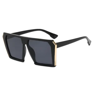 Flat Top Square Sunglasses UV400 Protection Black Plastic Frame Unisex Fashion Design