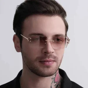 Frameless Gradient Color Cut Edge Sun Glasses Men’s Small Square Fashion Street Photography Ins Cross Border Sunglasses