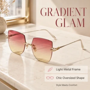 Frameless Gradient pink Gold Sunglasses UV Resistant Light Metal Frame Slimming Sunglasses for Women Commuting Dating Sun Visors