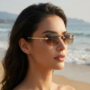 Frameless Metal Temple Sunglasses Unisex New European American Small Frame UV400 Sun Protection Cross Border
