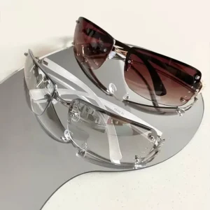 Frameless Y2K Sunglasses Women Men Square Trendy Rhinestone Outdoor UV Protection Logo Custom Shades Sun Glasses