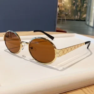 GG New Metal Oval UV400 Protection Full Frame Sunglasses Cross Mirror European American Style Little Red Book Fashion Light