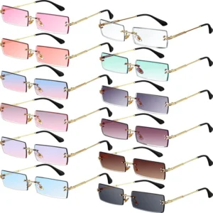 Glass Custom Logo Metal Frame Rimless Small Rectangle Sunglasses Luxury Frameless Square Ladies Sunglasses