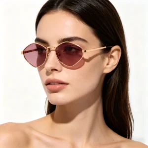 Gold Tone Polarized Sunglasses for Women Irregular Shapes with Colorful Lenses