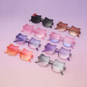 Gradient Color Kitten Cartoon Sunglasses for Kids Boys Girls Plastic PC Frame Sunshade Glasses with Logo on Lens for Babies