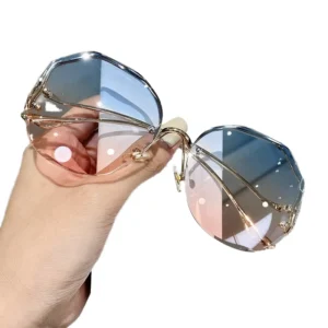 Gradient Color UV400 Sunglasses Exquisite Elegant Rimless Metal Frame Comfortable Cut Edge Sun Glasses UV Protection