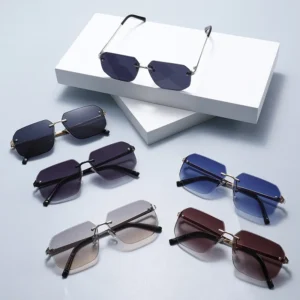 Gradient Lens Cutting Frameless Rimless Metal Temple Luxury Men and Women UV400 Rectangle Fashion Sunglasses