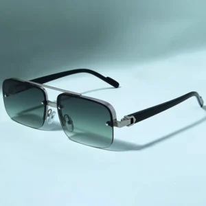 Gradient Sunglasses Small Square Rimless Men Sunglasses Double Bridge Metal Summer Sunglasses