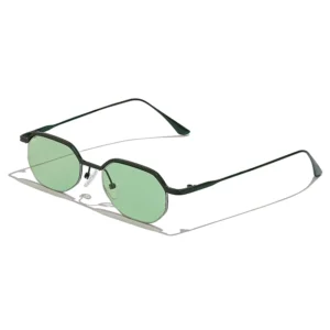 HBK Retro Small Frame UV400 Half Rim Durable Anti Glare Sunglasses Gold Polygonal Lenses Multi Use Unisex