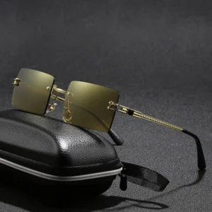 HBK Retro Vintage Unisex Gradient Tinted Small Square Rimless UV400 Comfortable Lightweight Durable Sunglasses