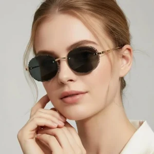 HD90390 Gradient Cutting Edge Rimless Sunglasses UV400 Metal Frame Oval Sunglasses