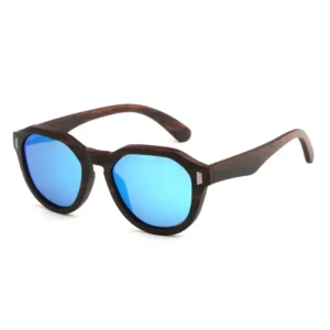 Handcrafted Laminated Ebony Wood Polarized sunglasses Fashion Round Wooden Sun Glasses Shade for Men and Women