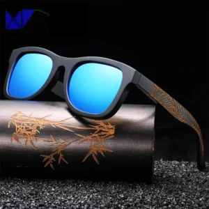 Handmade Black Bamboo Wooden Frame Unisex Sunglasses with TAC Lenses Polarized Vintage Style Custom Logo