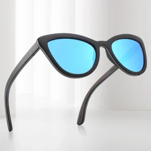 Handmade Cat Eye Wooden Polarized Sunglasses TAC Lens UV400 Protection Wood Frame Unisex Eyewear Blue