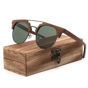 Handmade Real Wooden Frame Polarized Round Wood Sunglasses Free logo