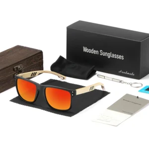 Handmade Square Retro Casual Wooden Sunglasses for Men and Women Polarized UV400 Lenses Optimal Sun Protection