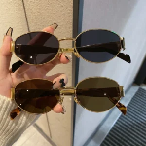 High-End Comfortable Unisex Fashion Sunglasses Oval Metal Small Frame Gold Silver Black White UV400 Full Rim Adult Outdoor