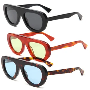High End Polarized Flat Top Fashion Sunglasses Vintage Thick Frame Acetate Sunglasses UV400