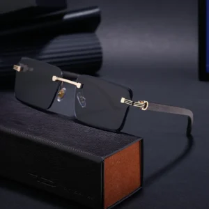 High End Rimless Diamond Sunglasses Wooden Leg Men Shades Sunglasses