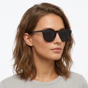 High End Small Round Frame Rivet Adjustable Nose Pad Acetate Sunshades Unisex Eyewear Trendy Clear Gray Frame Shades Glasses