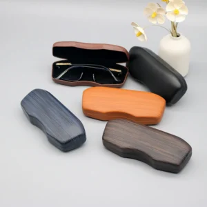 High End Sunglasses Box Vintage Minimalist Wood Grain Metal Glasses Case High Quality Classical Leather Eyewear Case