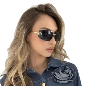High End Y2K Millennium Style Sunglasses for Women UV400 Metal Frameless Large Retro Frame