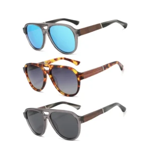 High Quality Custom Logo Polarized Pilot Retro Luxury Thick Acetate Shades Sunglasses Wooden Sun Glasses