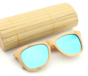 High Quality Custom Logo Polarized Rectangle Wood Sunglasses UV400 Standard Bamboo Wooden Frame in Yellow for Men and Women