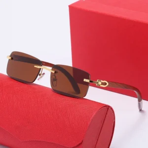 High Quality Designer Sunglasses for Women and Men Wooden Temples PC UV400 Frameless Luxury Brand Sun Glasses With Box