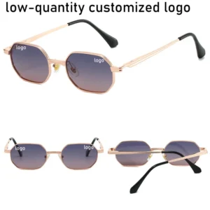 High Quality Fashion Polygon UV400 Polarized Sunglasses Small Frame Metal Sun Glasses Custom Logo Designer Sunglasses