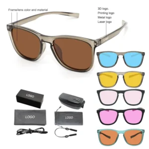 High Quality Fashion Square UV400 Polarized Custom Logo Available Sunglasses TR Frame TAC Lens for Outdoor Beach Vacation Style
