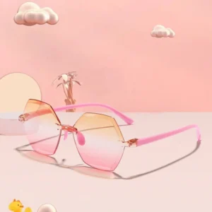 High Quality Hexagon Rimless Sunglasses for Kids Candy Colored for Holidays and Casual Parties UV400 Optical Lenses