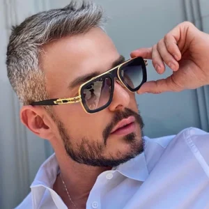 High Quality Men’s square Frame Sunglasses Trendy Steam Punk Style Sunglasses for Men