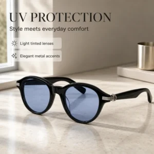 High Quality Round Acetate Fiber Sunglasses UV Resistant Lenses Round Glasses for Men Fashionable Driving Sun Visors