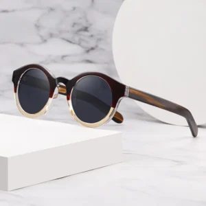High Quality Sunglasses Fashion TR90 Round Frame Acetate Temple Polarized Sunglasses Women logo