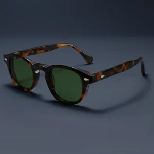 High Quality Tortoise Thickness Acetate Sunglasses Rivet Retro Vintage Classic Style with G15 Green Sunglasses Lens Unisex
