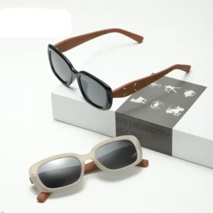 Highend TR90 Material TAC Lens Modern Eyewear Custom Logo Wood-Grain Legs Outdoor Driving UV400 Polarized Rectangle Sunglasses