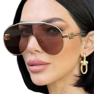 Hip Hop Shade Large Frame Y2K Metal Full Rim UV400 Windproof Sports Sunglasses One Piece Shield for Women
